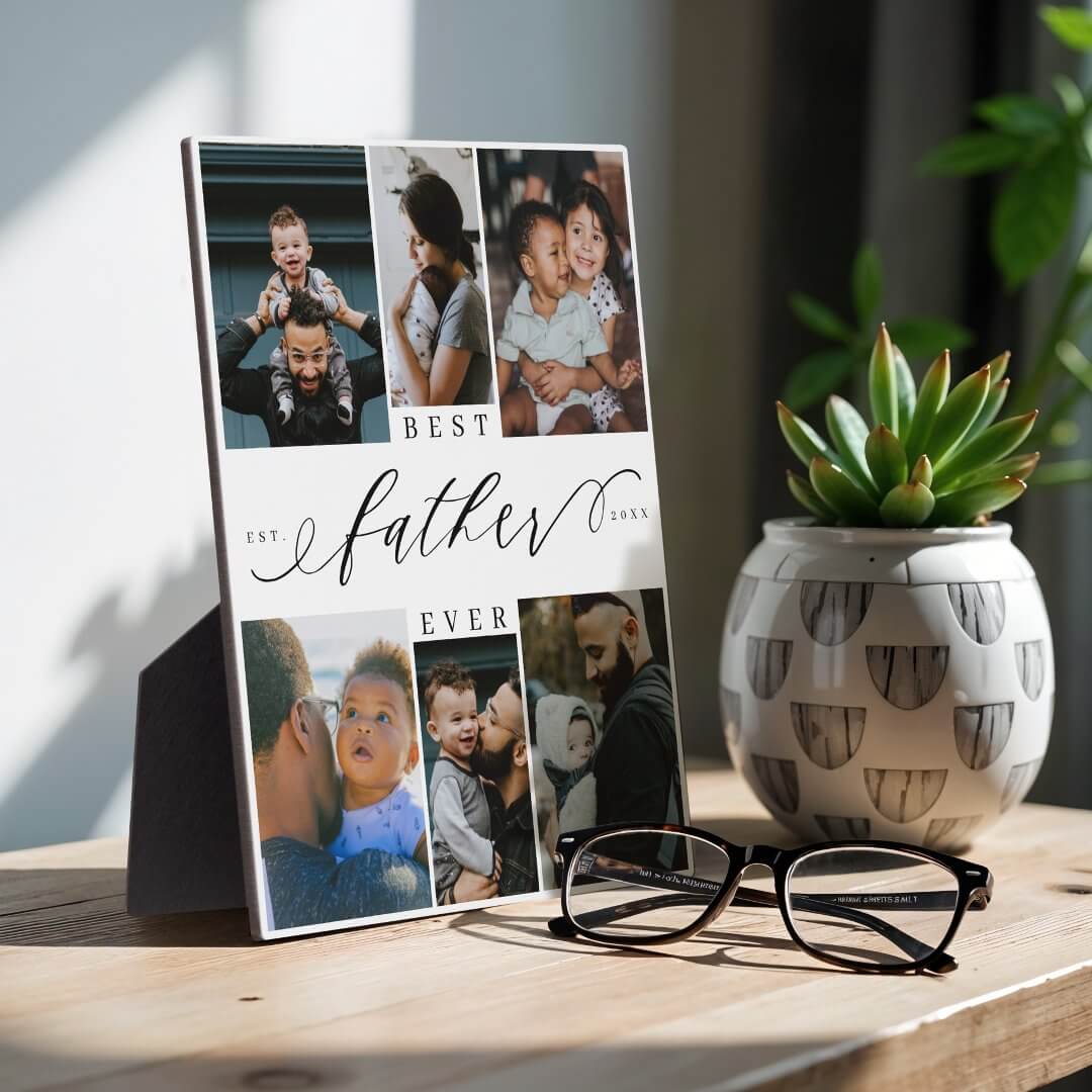 Best Father Ever Script Fathers Day Photo Collage Plaque