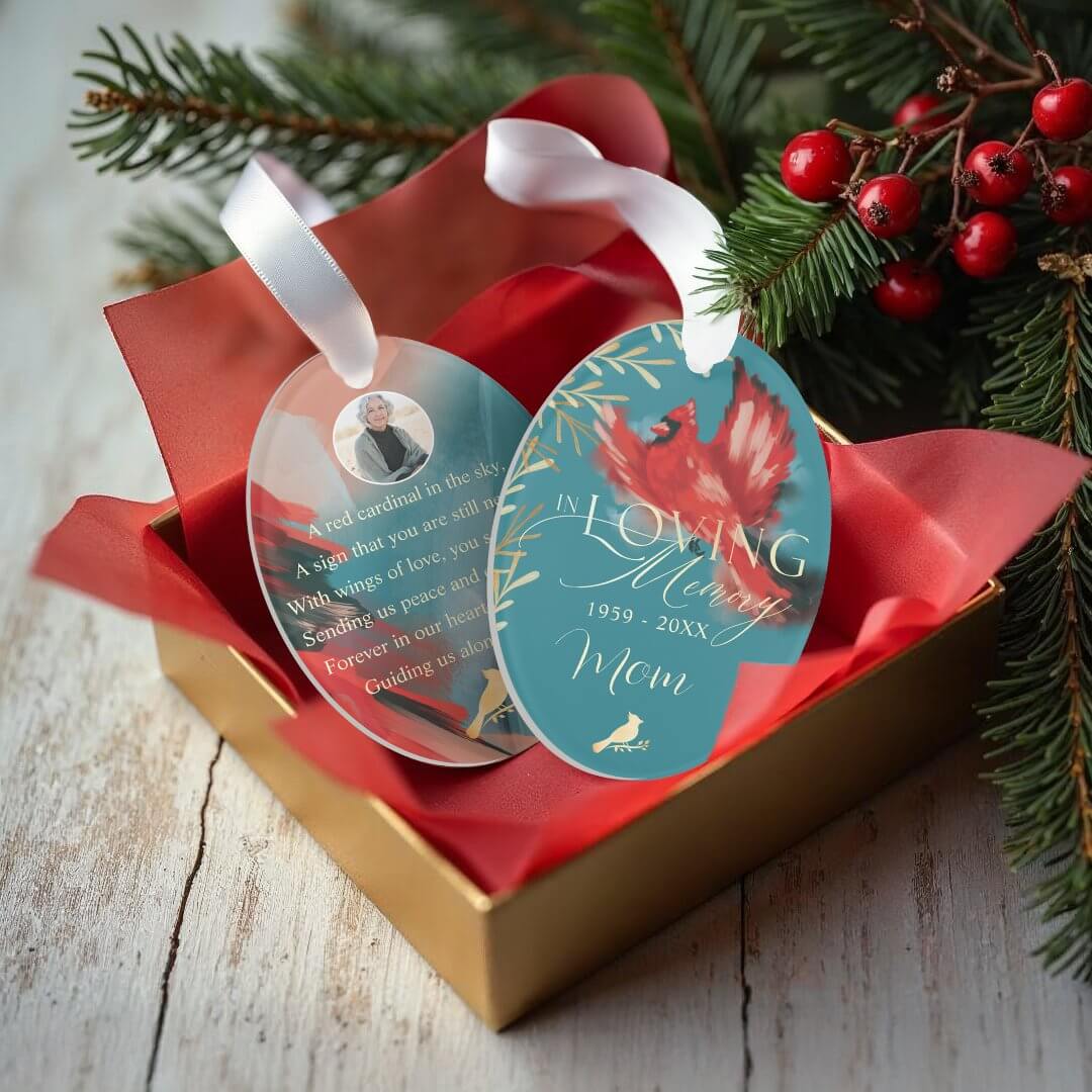Cardinal Poem Loving Memory Mom Memorial Photo Ornament