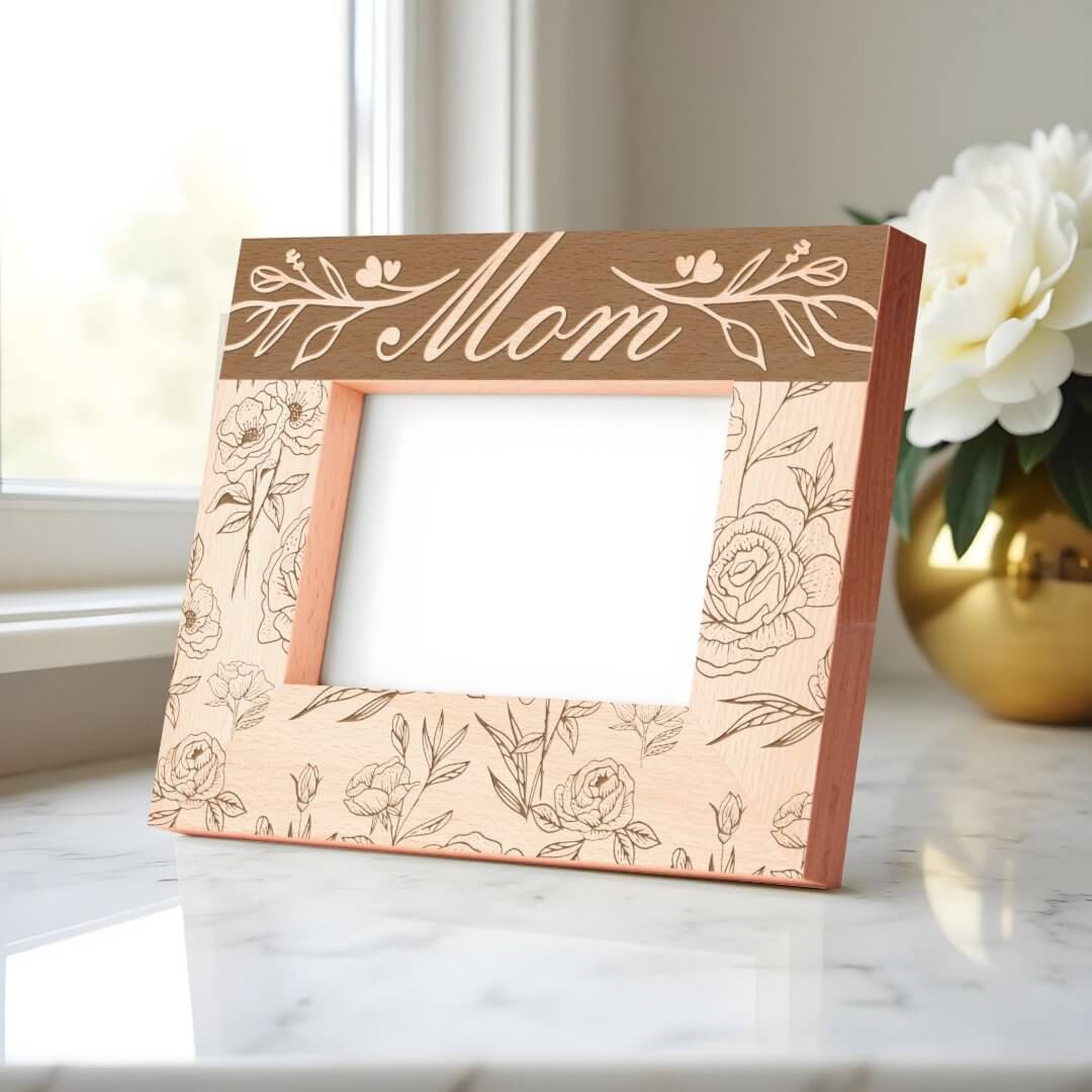 Elegant Girly Floral & Foliage Pattern Mom Etched Frames