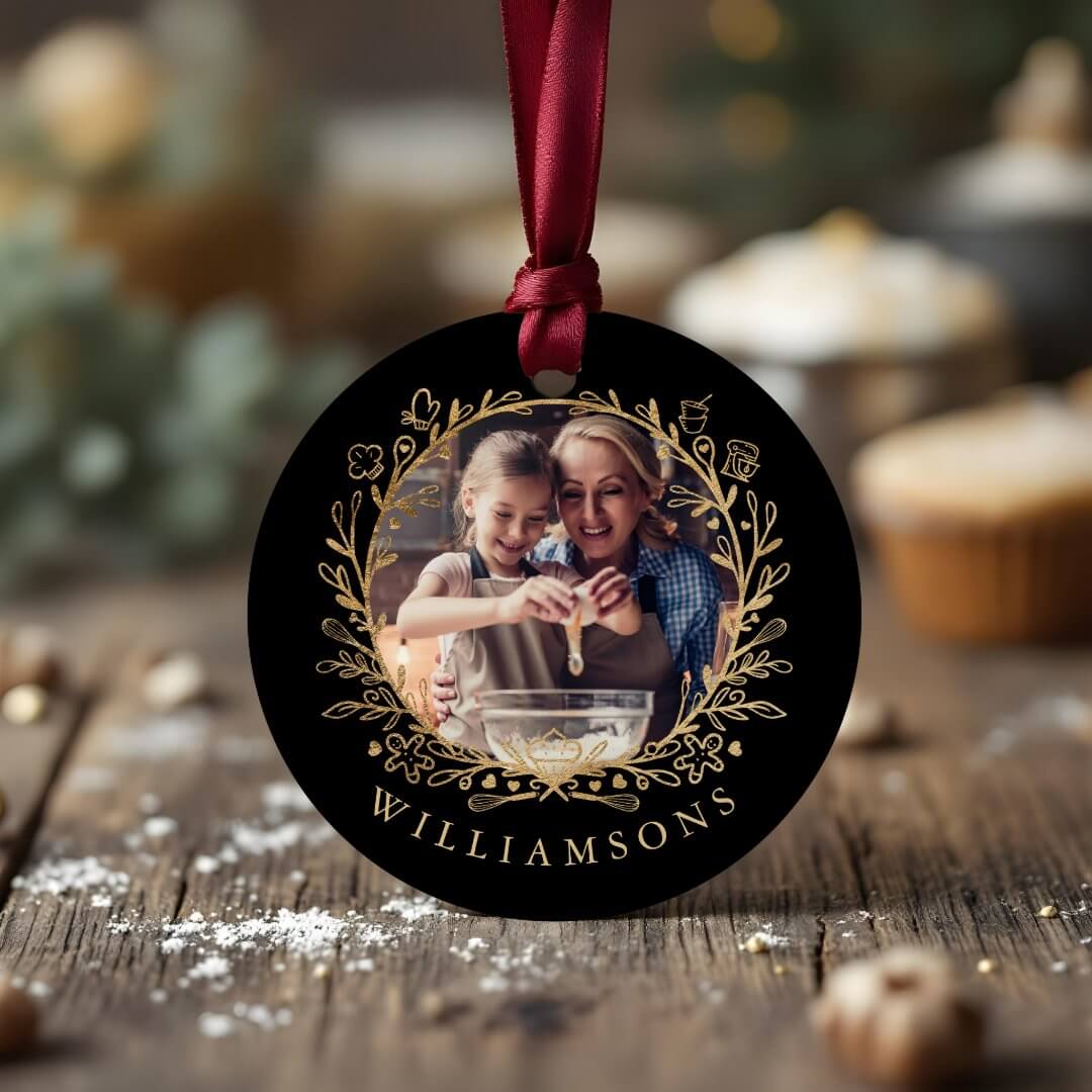 Elegant Gold & Black family Baking Photo Wreath Favor Tags