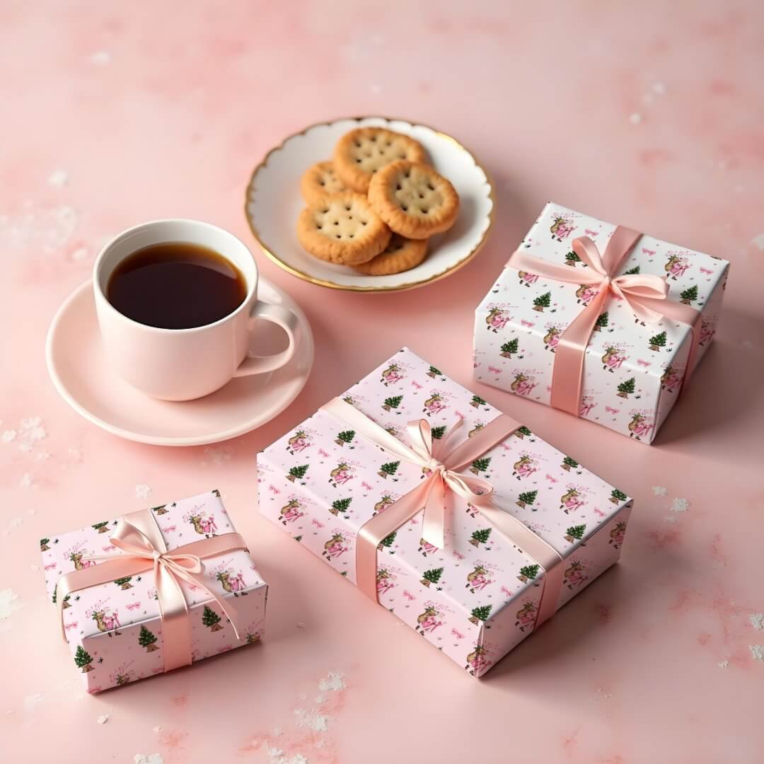 Fa La La Retro Pink Santa Claus Christmas Vintage Wrapping Paper Sheets