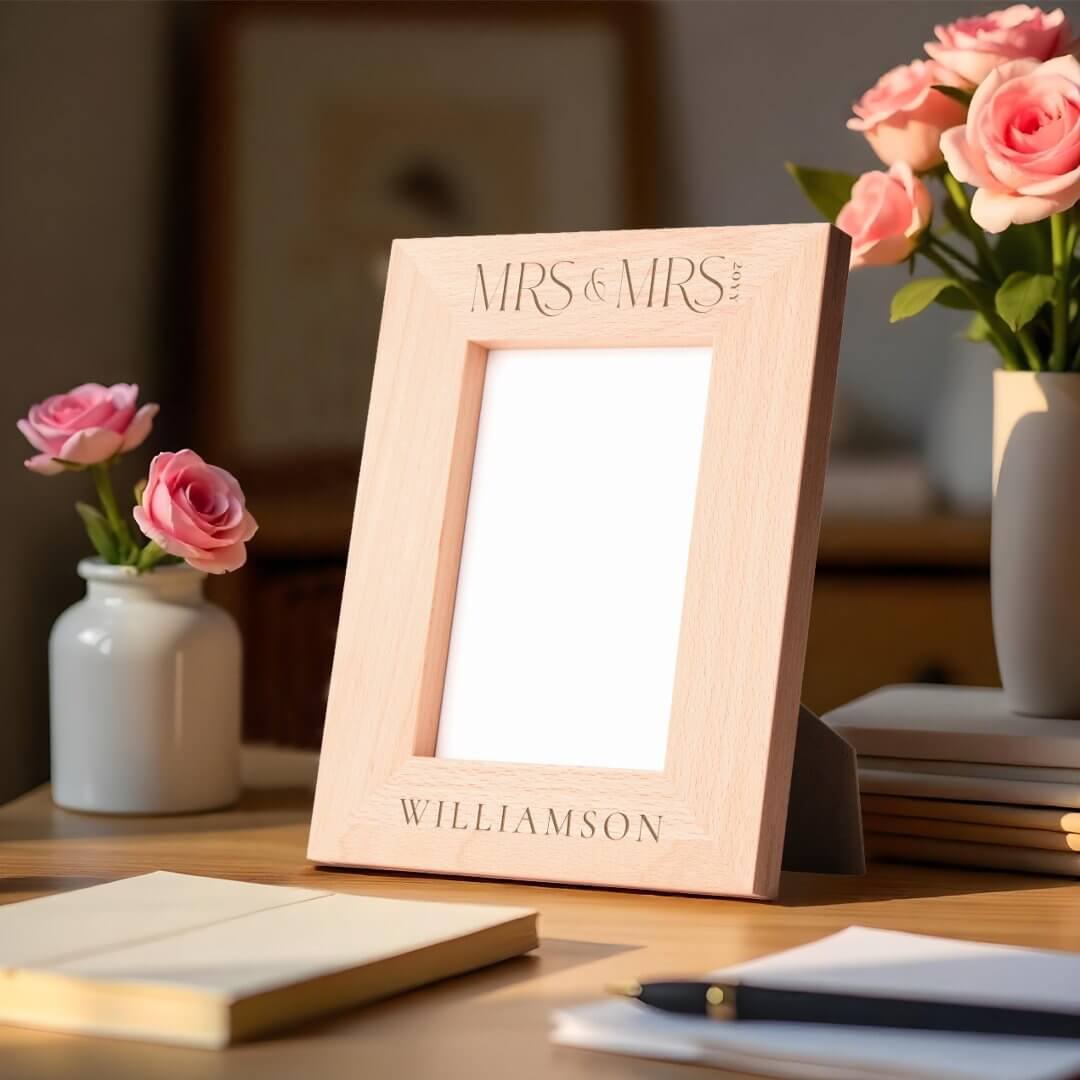 Minimal Mrs & Mrs Newlyweds Wedding Gift Keepsake Etched Frames