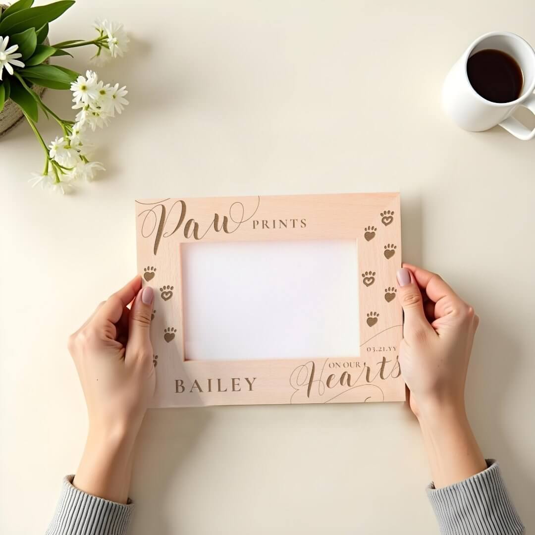 Paw Prints On Our Hearts Pet Memorial Personalized Etched Frames