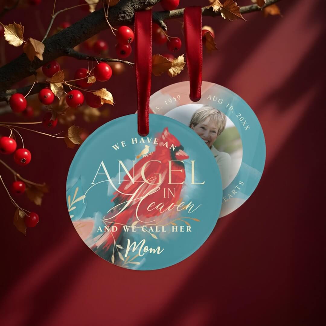 Red Cardinal Angel in Heaven Mom Memorial Photo Ornament