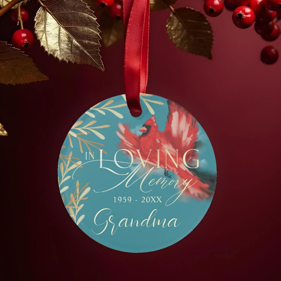 Red Cardinal Loving Memory Grandma Memorial Photo Ornament