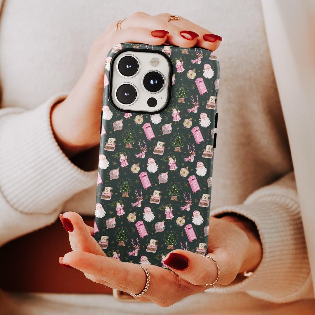 Vintage Santa Retro Pink Christmas Custom Monogram Case-Mate iPhone Case