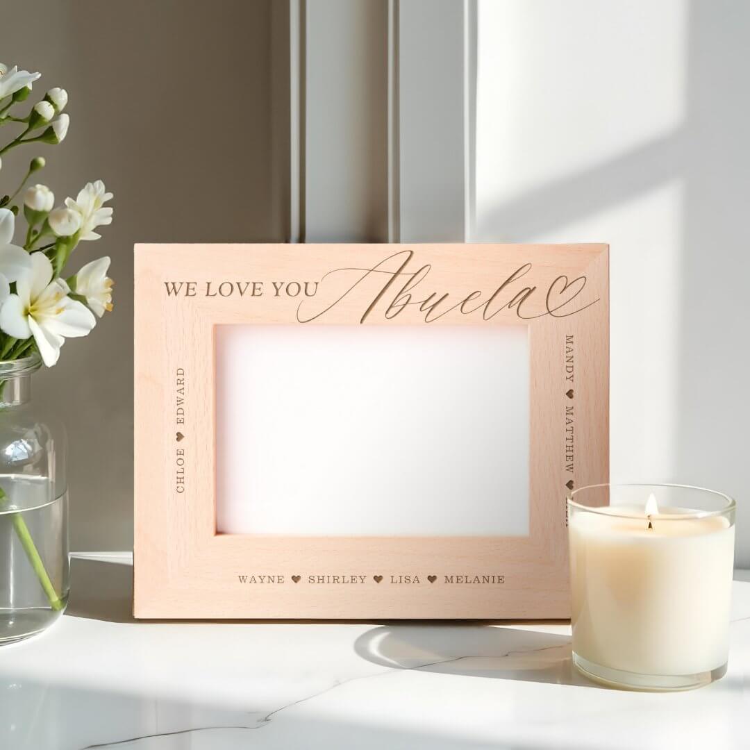 We Love You Abuela Script Heart Grandkid Names Etched Frames