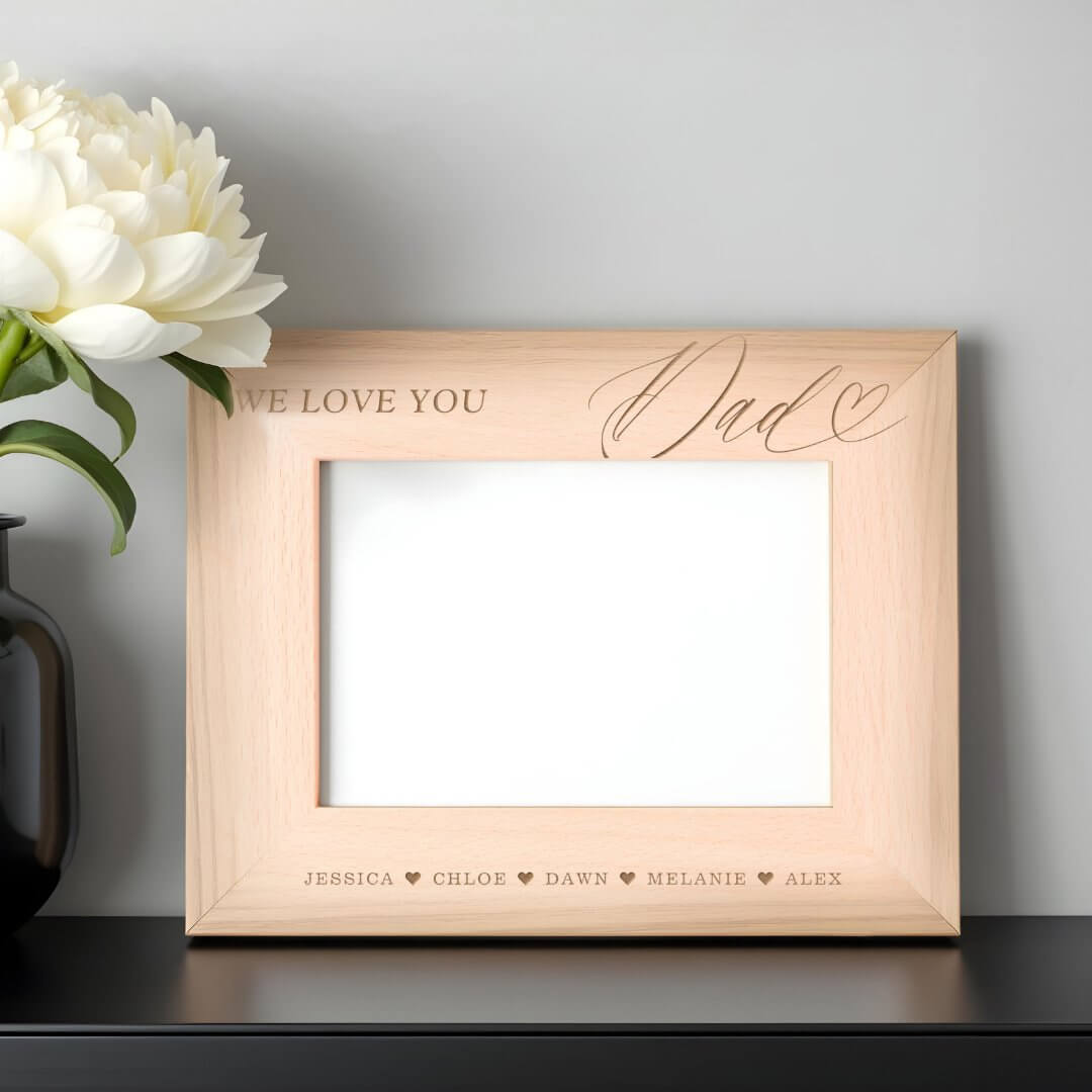 We Love You Dad Script Heart Kids Names Keepsake Etched Frames
