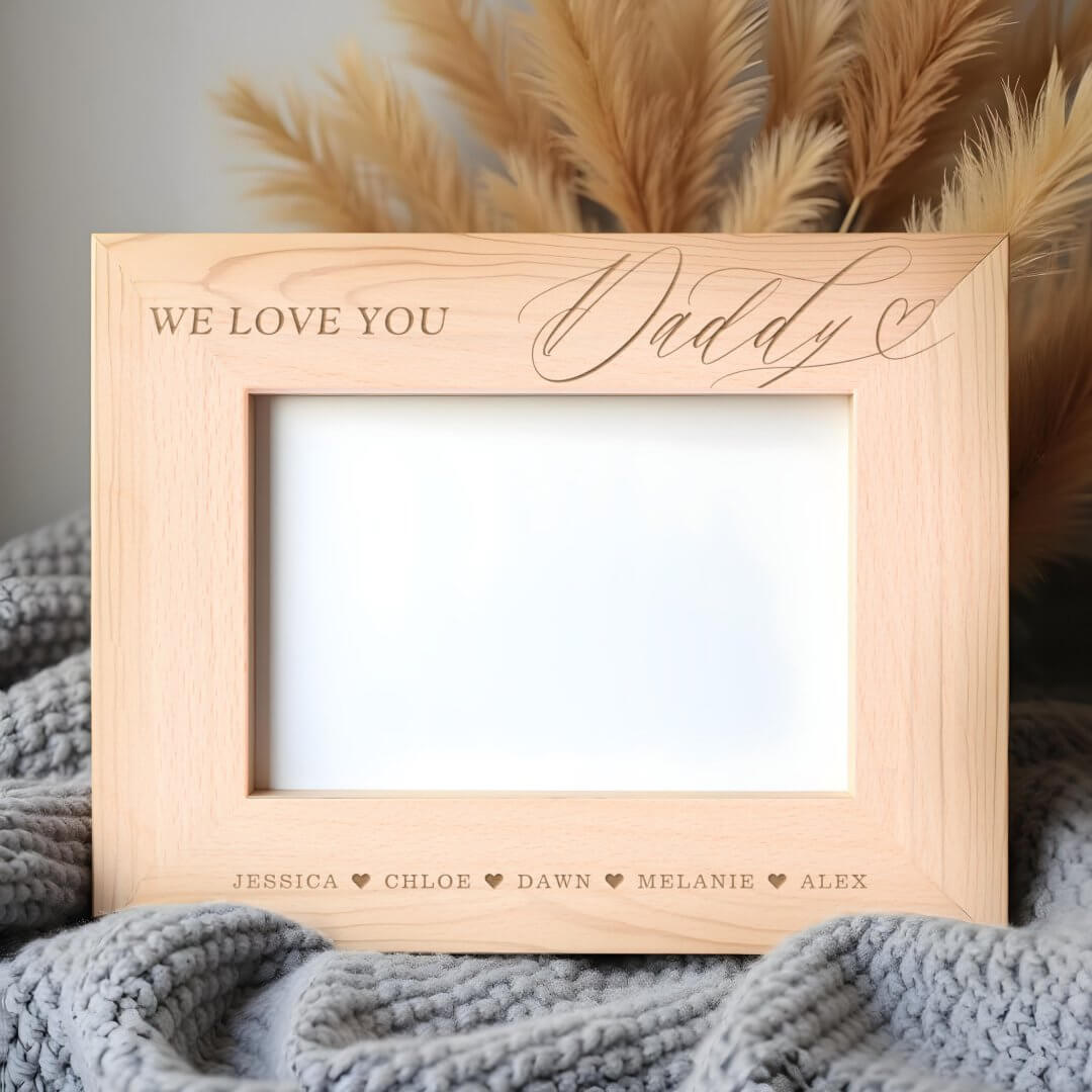 We Love You Daddy Script Heart Kids Names Keepsake Etched Frames