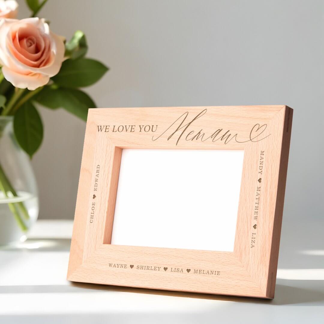 We Love You Memaw Script Heart Grandkid Names Etched Frames