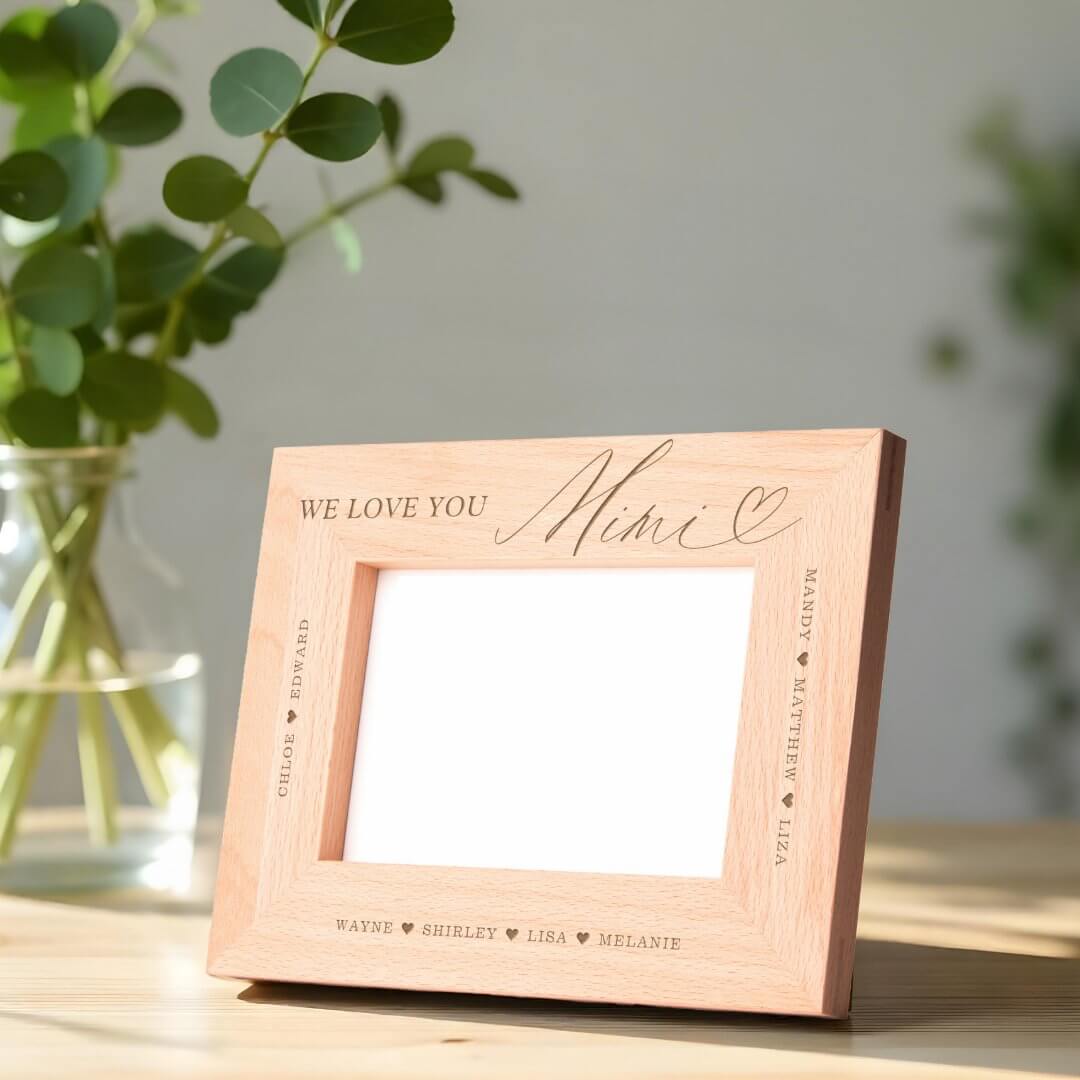We Love You Mimi Script Heart Grandkid Names Etched Frames