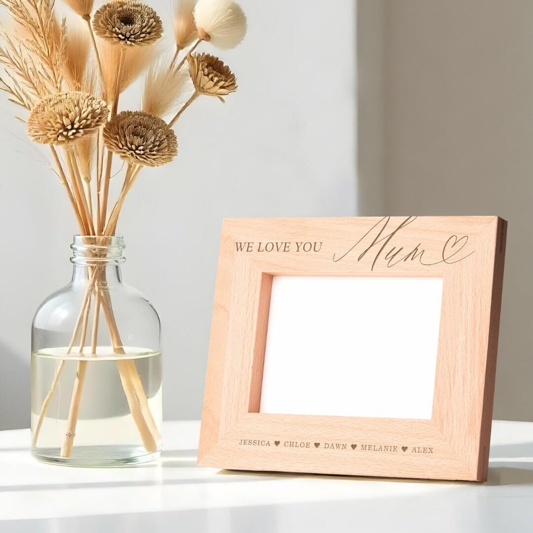 We Love You Mum Script Heart Kids Names Keepsake Etched Frames