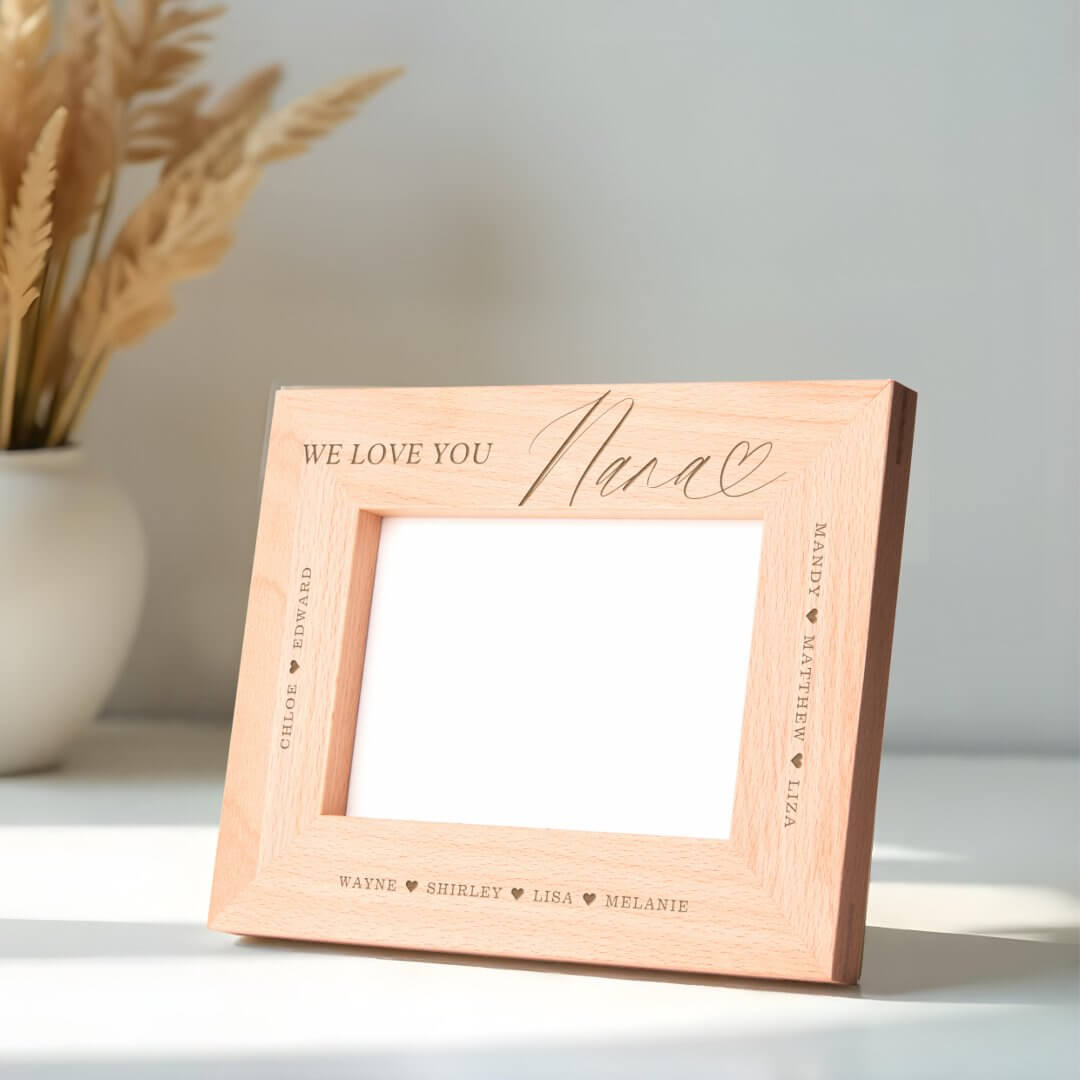 We Love You Nana Script Heart Grandkid Names Etched Frames