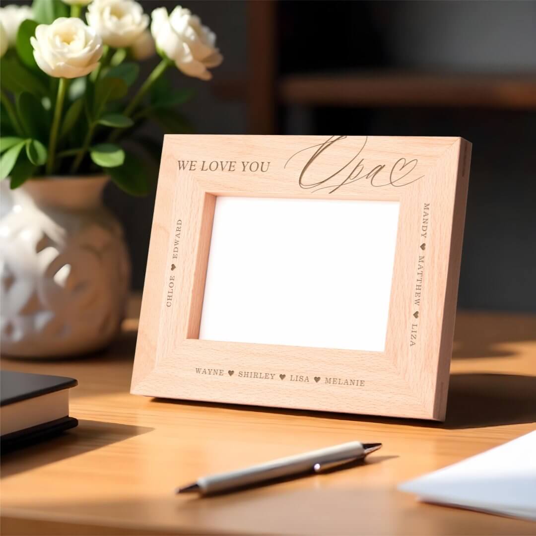 We Love You Opa Script Heart Grandkids Names Etched Frames