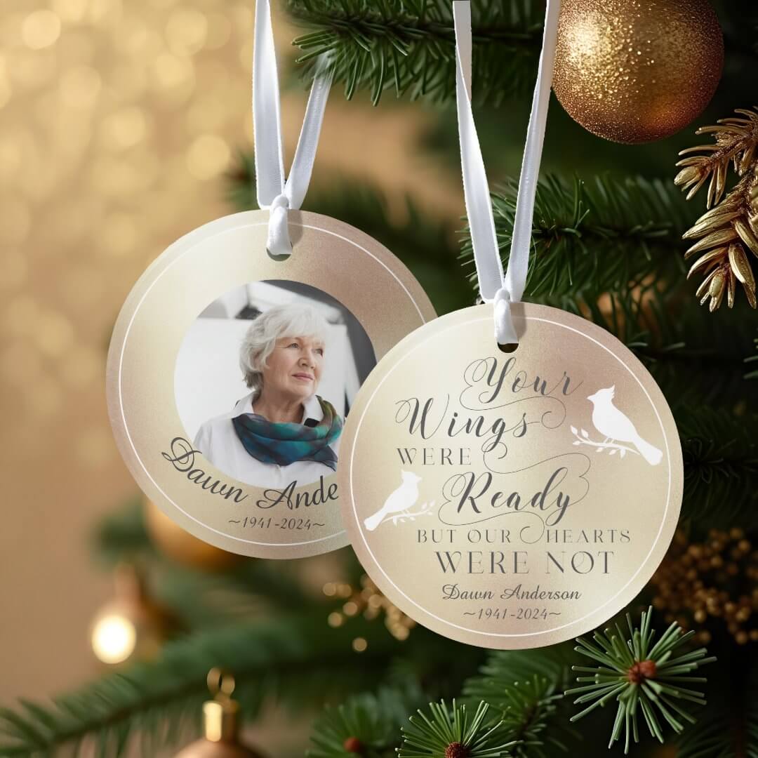 Your Wings Were Ready Gold Photo Memorial Cardinal Ornament