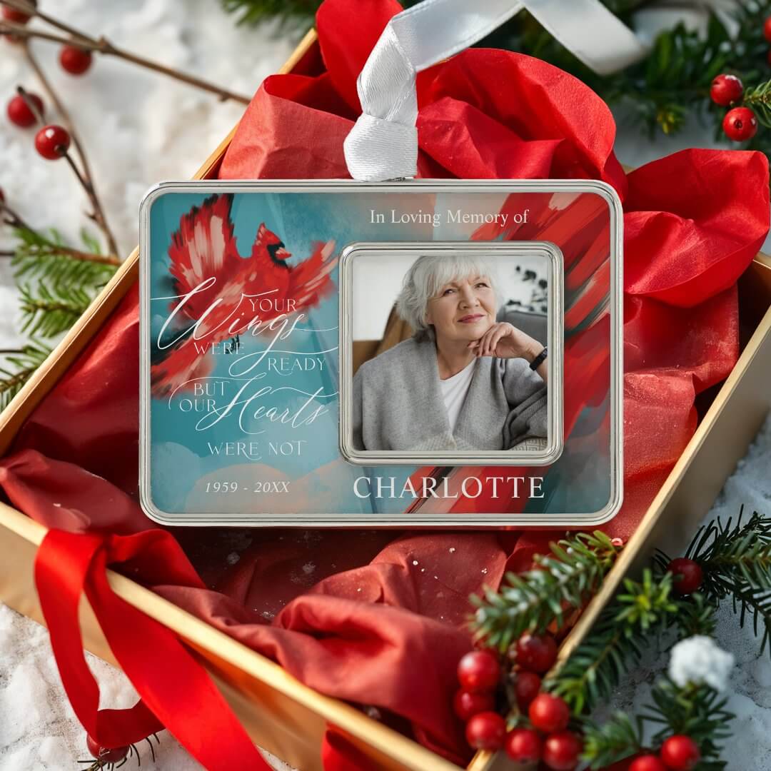 Your Wings Were Ready Red Cardinal Memorial Photo Christmas Ornament