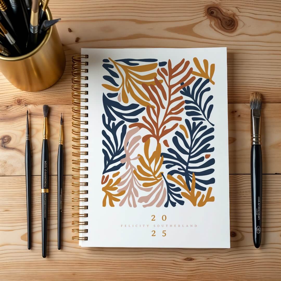 Abstract Colorful Tropical Navy Blue Yellow And Pink Leafs Personalized Planner