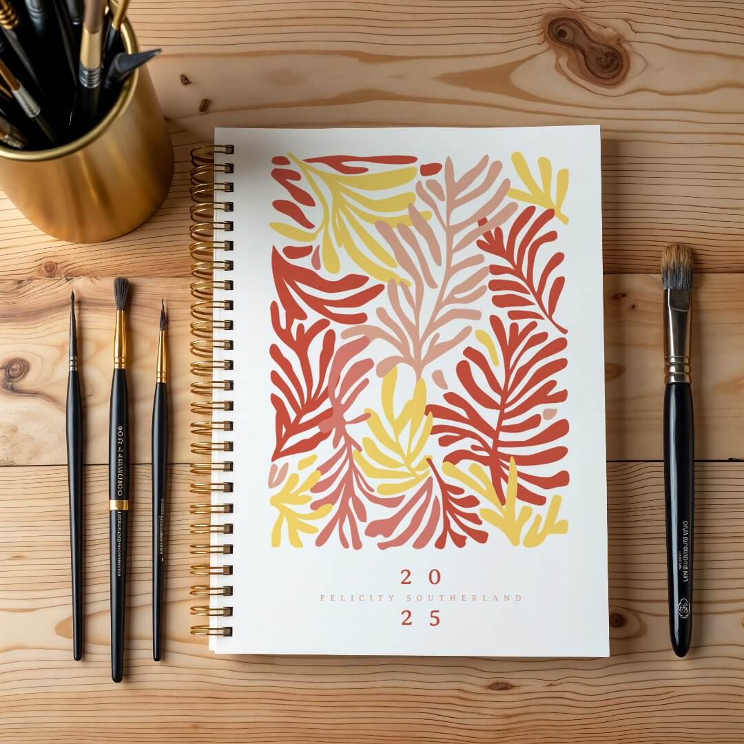 Abstract Colorful Red And Yellow Tropical Leafs Personalized Planner