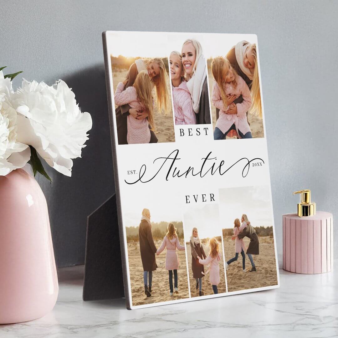 Best Auntie Ever Auntie Script Heart Photo Collage Plaque