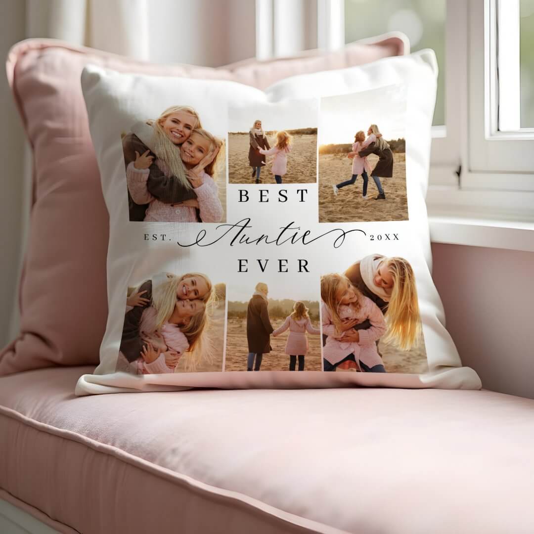 Best Auntie Ever Elegant Script Photo Collage Throw Pillow