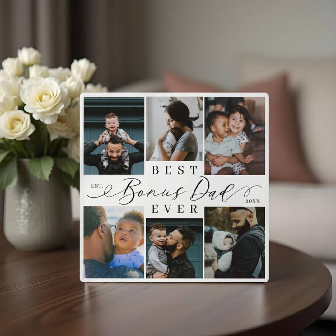 Best Bonus Dad Ever | Father's Day 6 Photo Collage Plaque