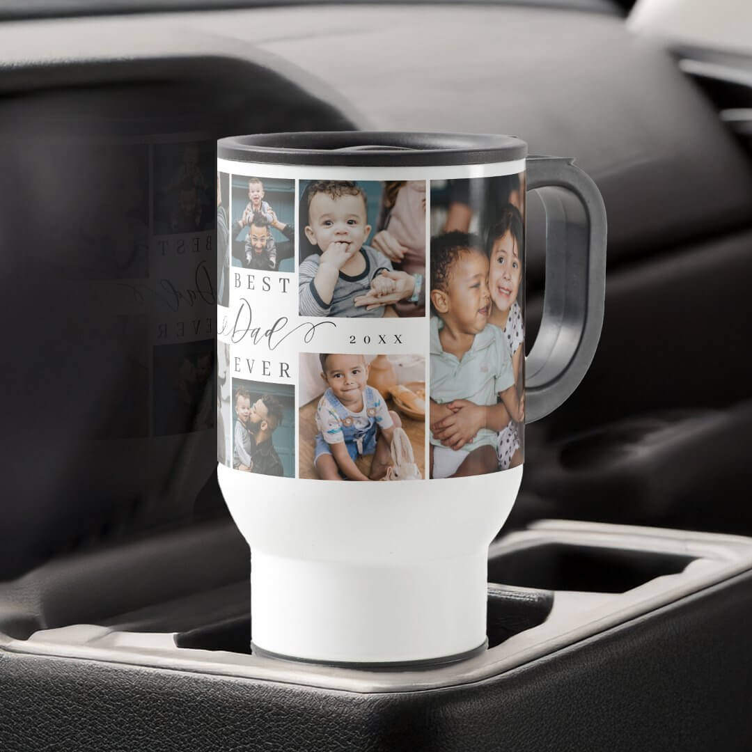 Best Dad Ever Script Father's Day Photo Collage White Travel Mug