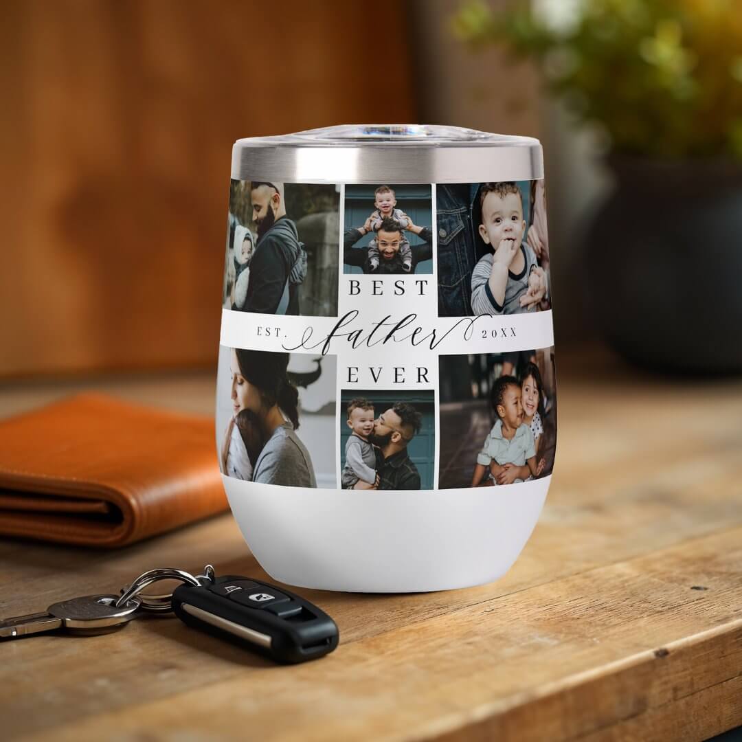 Best Father Ever Script Father's Day Photo Collage Thermal Wine Tumbler