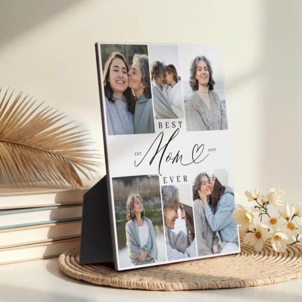 Best Mom Ever Mom Script Heart Photo Collage Plaque
