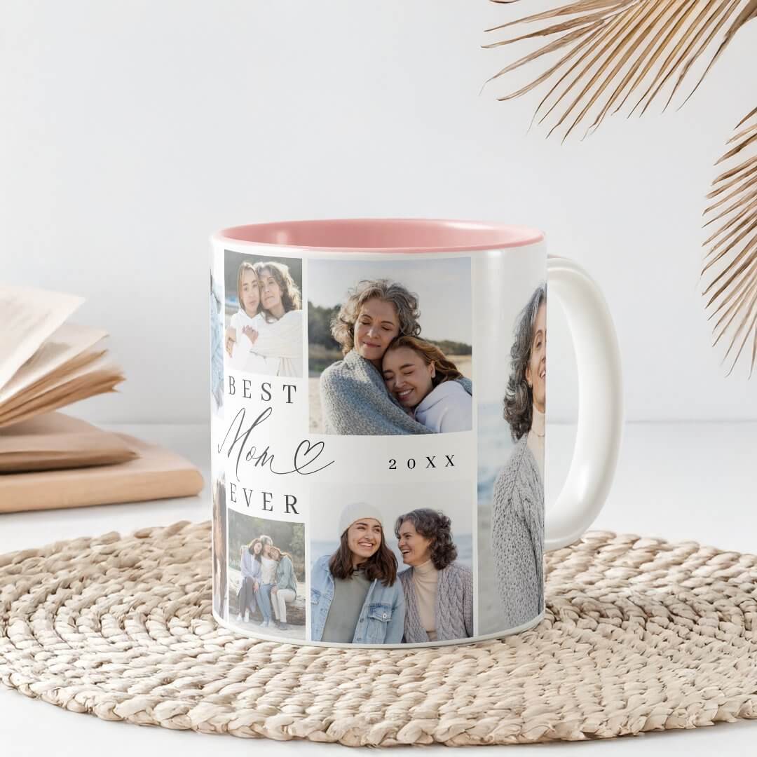 Best Mom Ever Mom Script Heart Photo Collage Two-Tone Coffee Mug