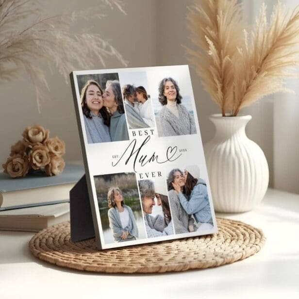 Best Mum Ever Mum Script Heart Photo Collage Plaque