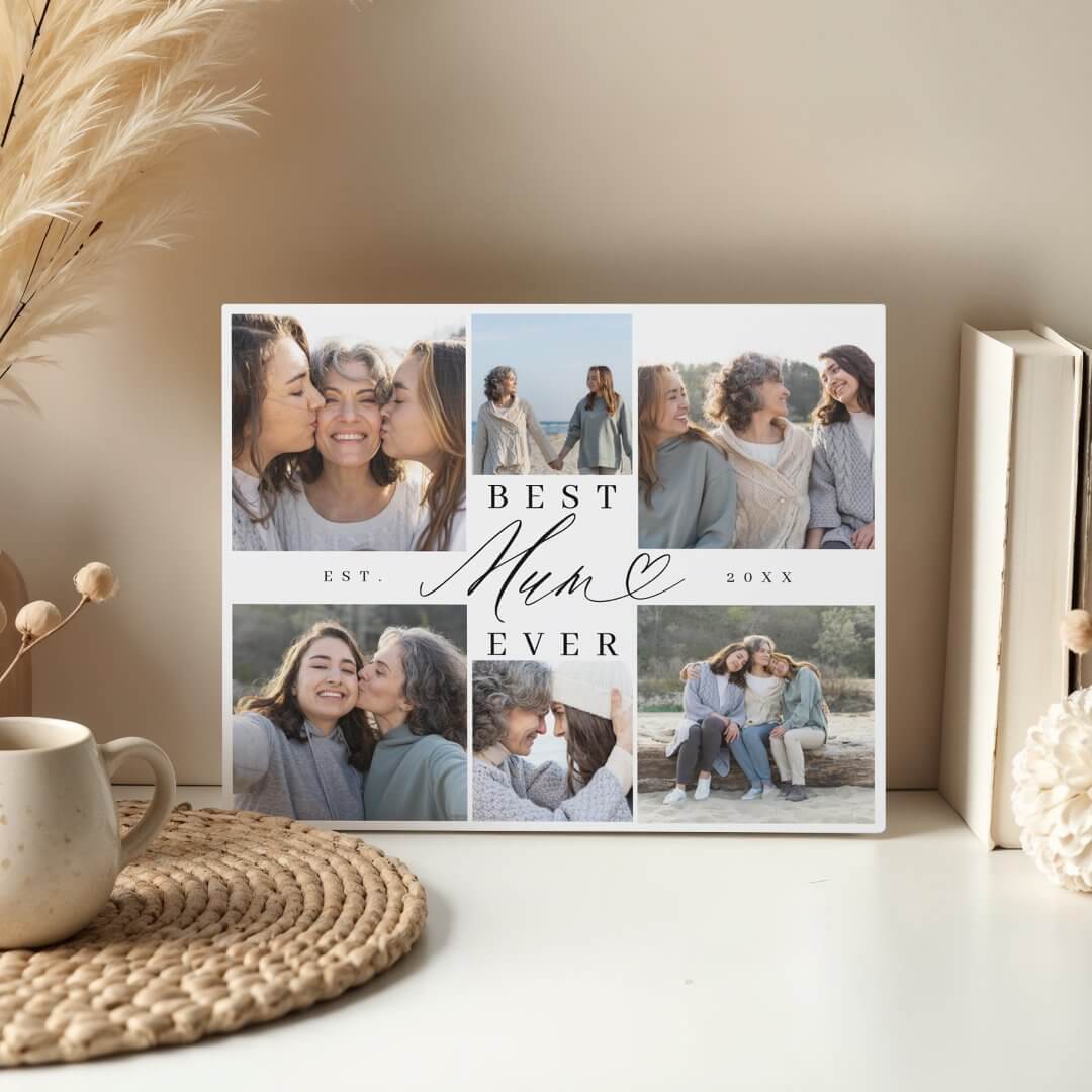 Best Mom Ever Mom Script Heart Photo Collage Plaque