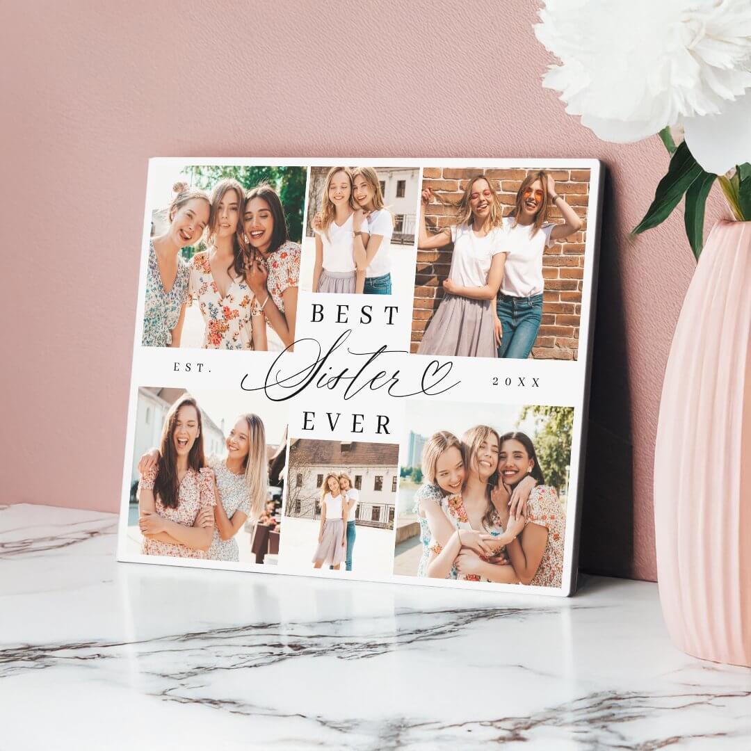 Best Sister Ever Sister Script Heart Photo Collage Plaque