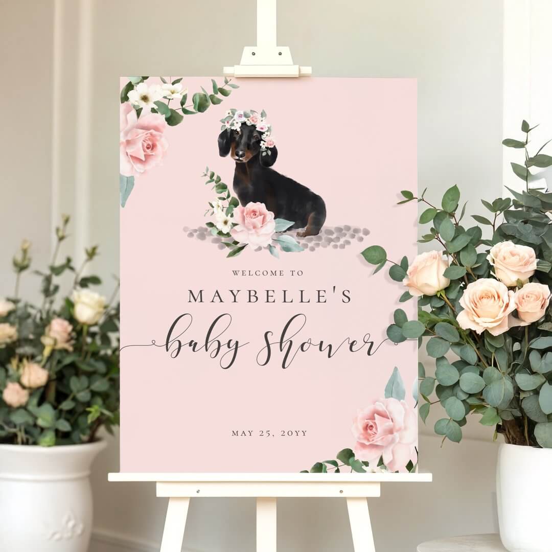 Blush Florals Dachshund Dog Baby Shower Welcome Foam Board