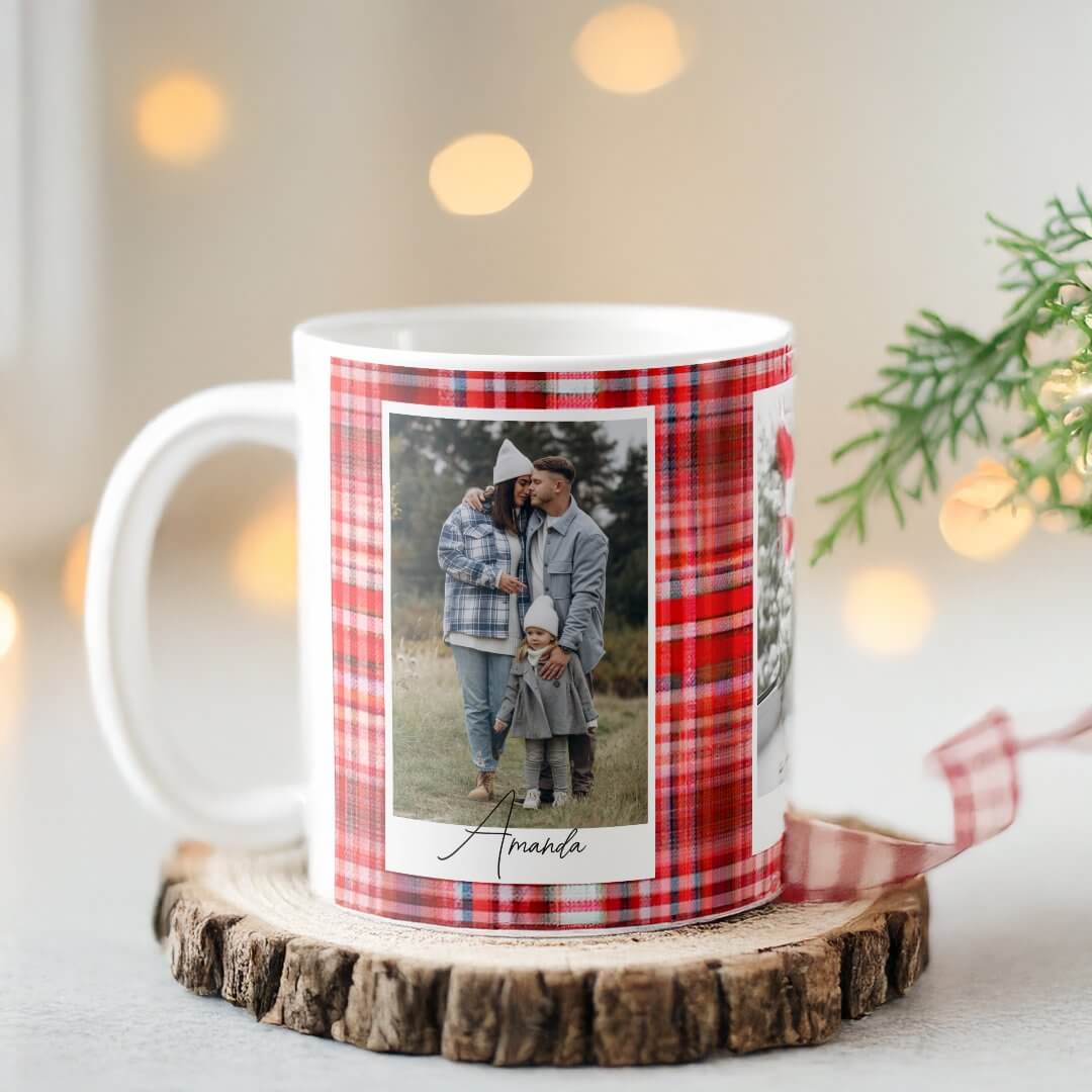 Cozy Red and White Plaid Flannel Family Photo Coffee Mug
