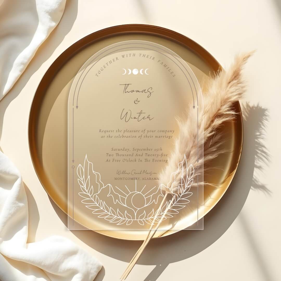 Minimal Celestial Holistic Boho Moon & Stars Arch Acrylic Invitations
