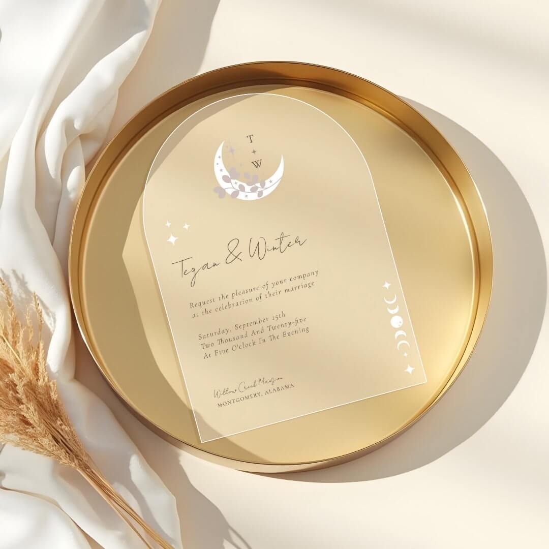 Minimal Celestial Holistic Boho Moon & Stars Arch Acrylic Invitations