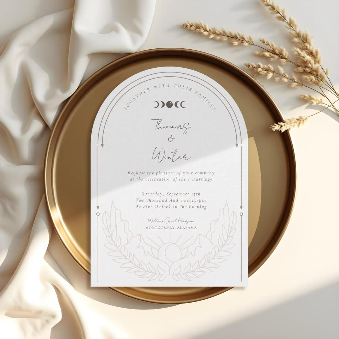Minimal Celestial Holistic Boho Moon & Stars Arch Invitation