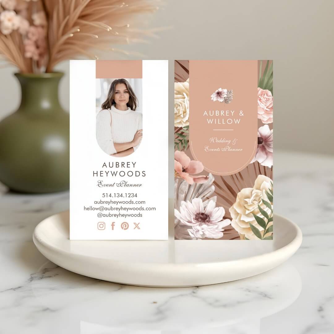 Modern Chic Bohemian Watercolor Florals Photo Arch Blush Pink Business Card