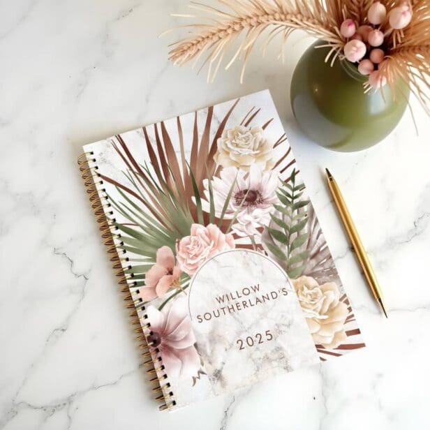 Modern Chic Bohemian Watercolor Florals Photo Arch White Marble Planner
