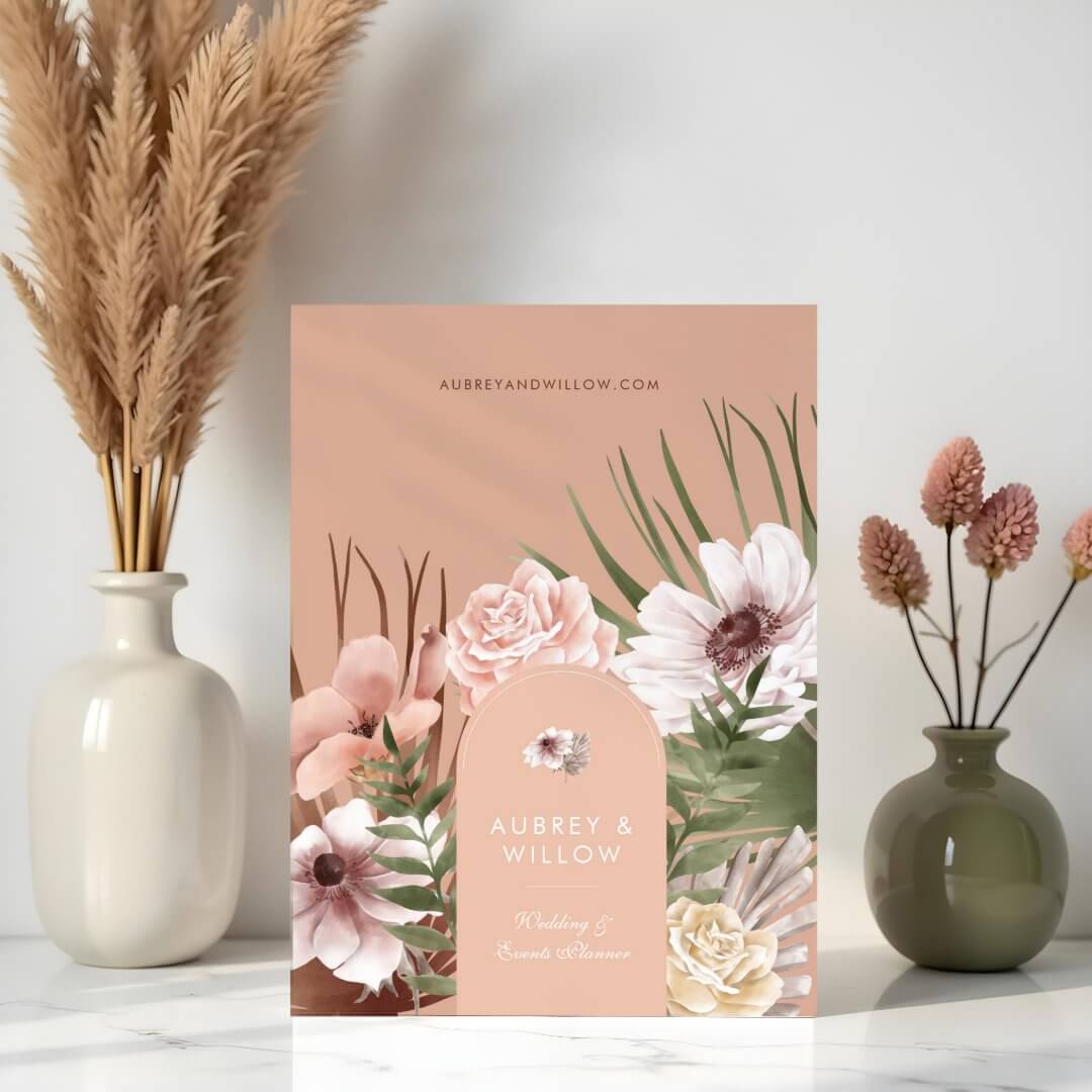 Modern Chic Boho Bohemian Watercolor Florals Arch Blush Pink Pocket Folder