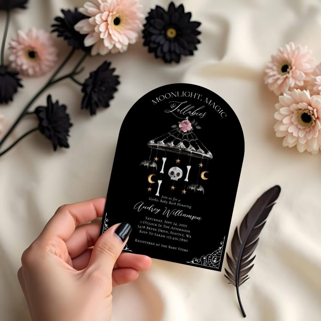 Vintage Gothic Halloween Mobile Spooky Baby Shower Arch Invitation