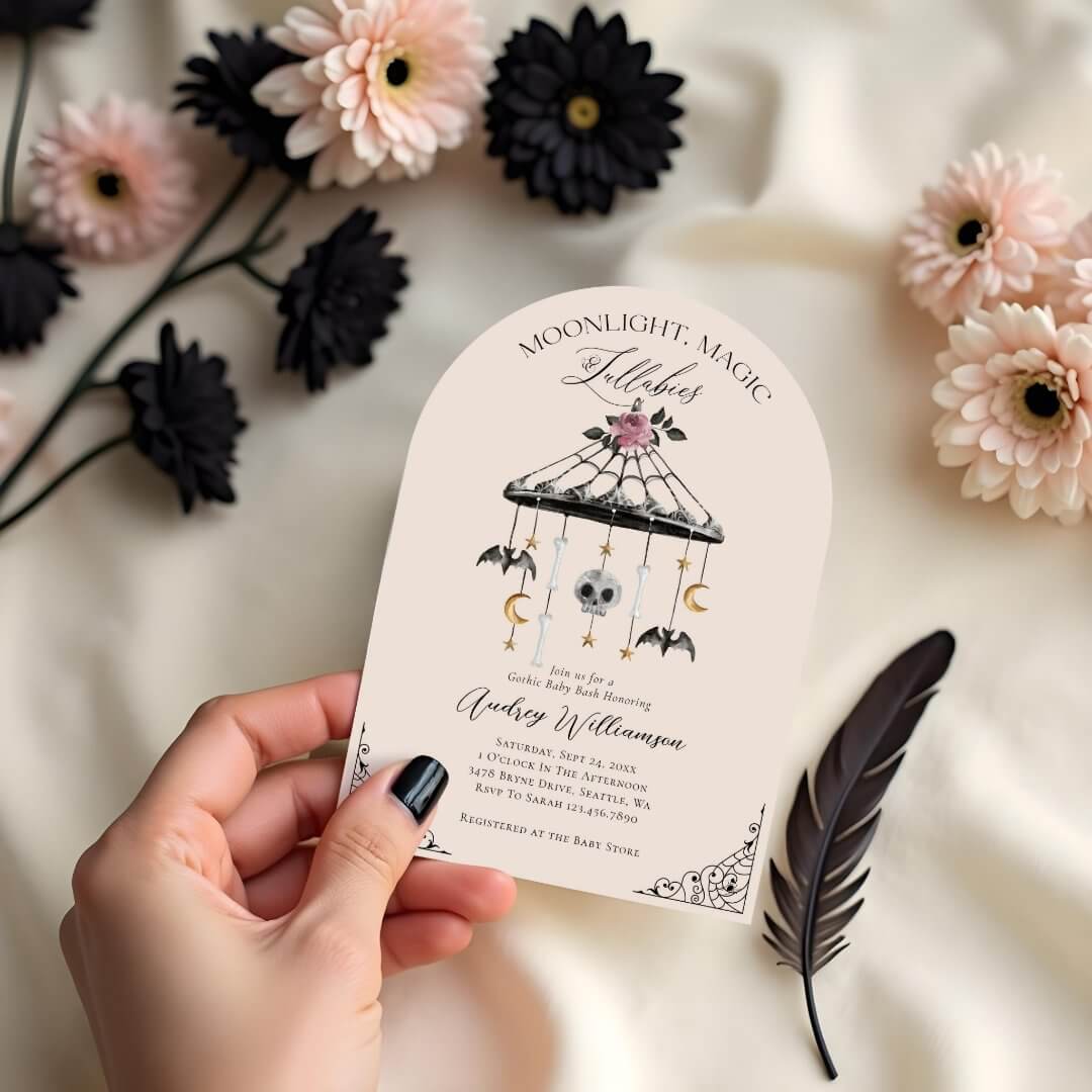 Vintage Gothic Halloween Mobile Spooky Baby Shower Acrylic Invitations