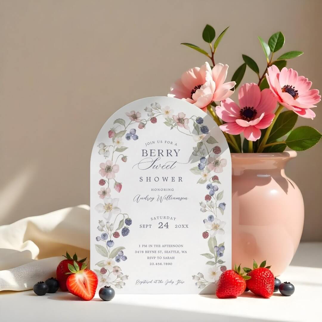 Berry Sweet Baby Shower Wild Berries & Flowers Invitation