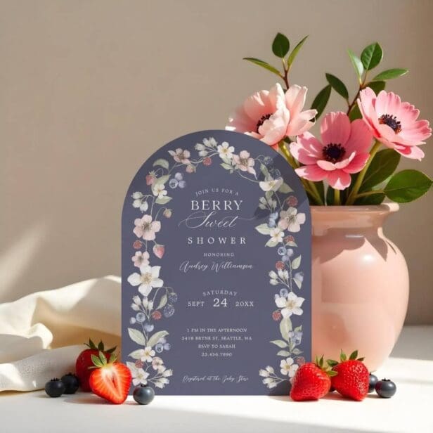 Berry Sweet Baby Shower Wild Berries & Flowers Purple Invitation