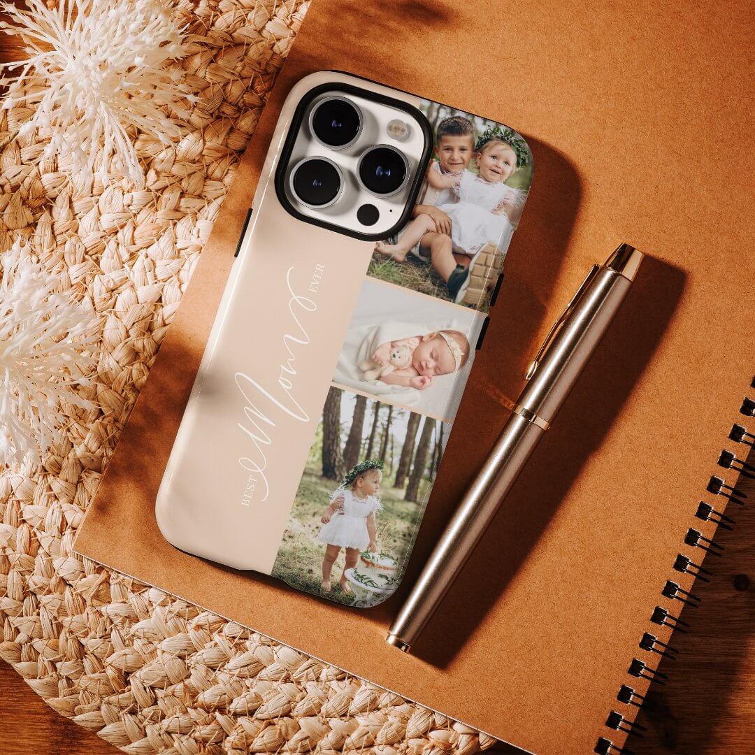 Best Mom Ever Script Mother's Day 3 Photo Collage Beige Case-Mate iPhone Case
