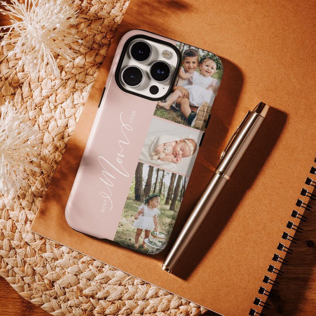 Best Mom Ever Script Mother's Day 3 Photo Collage Blush Case-Mate iPhone Case