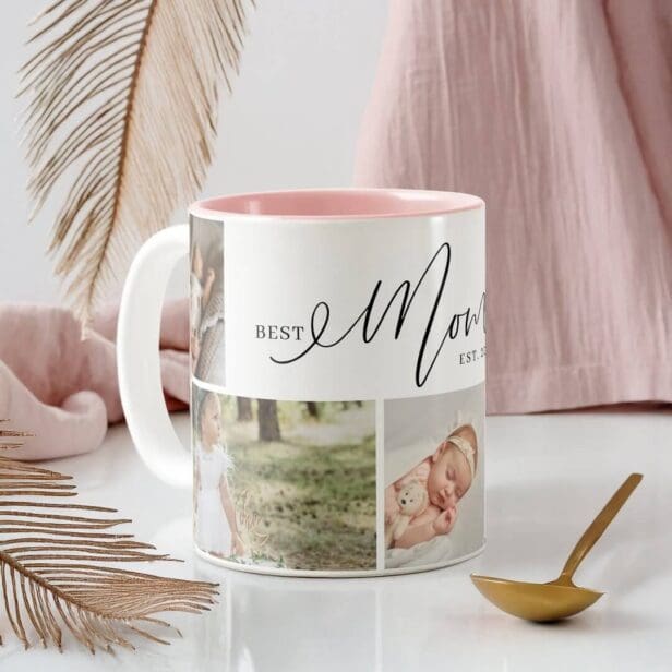 Best Mom Ever Script Mothers Day 5 Photo Collage Two-Tone Coffee Mug
