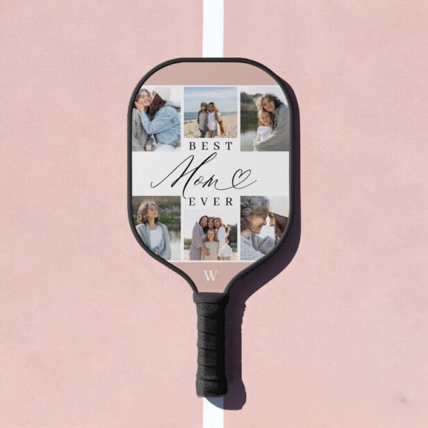 Best Mom Ever Script Mother's Day 6 Photo Collage Pickleball Paddle