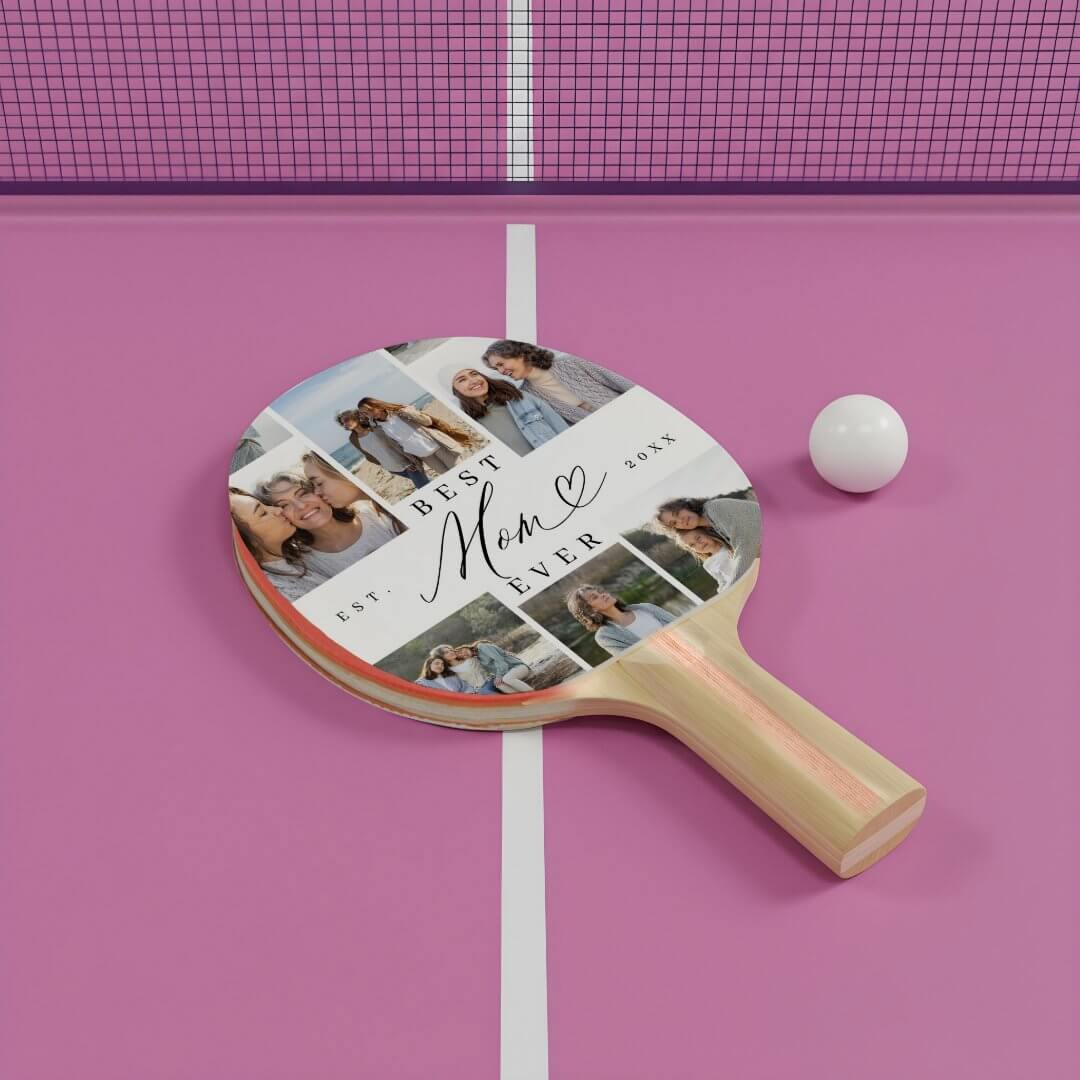 Best Mom Ever Script Mother's Day 8 Photo Collage Ping Pong Paddle