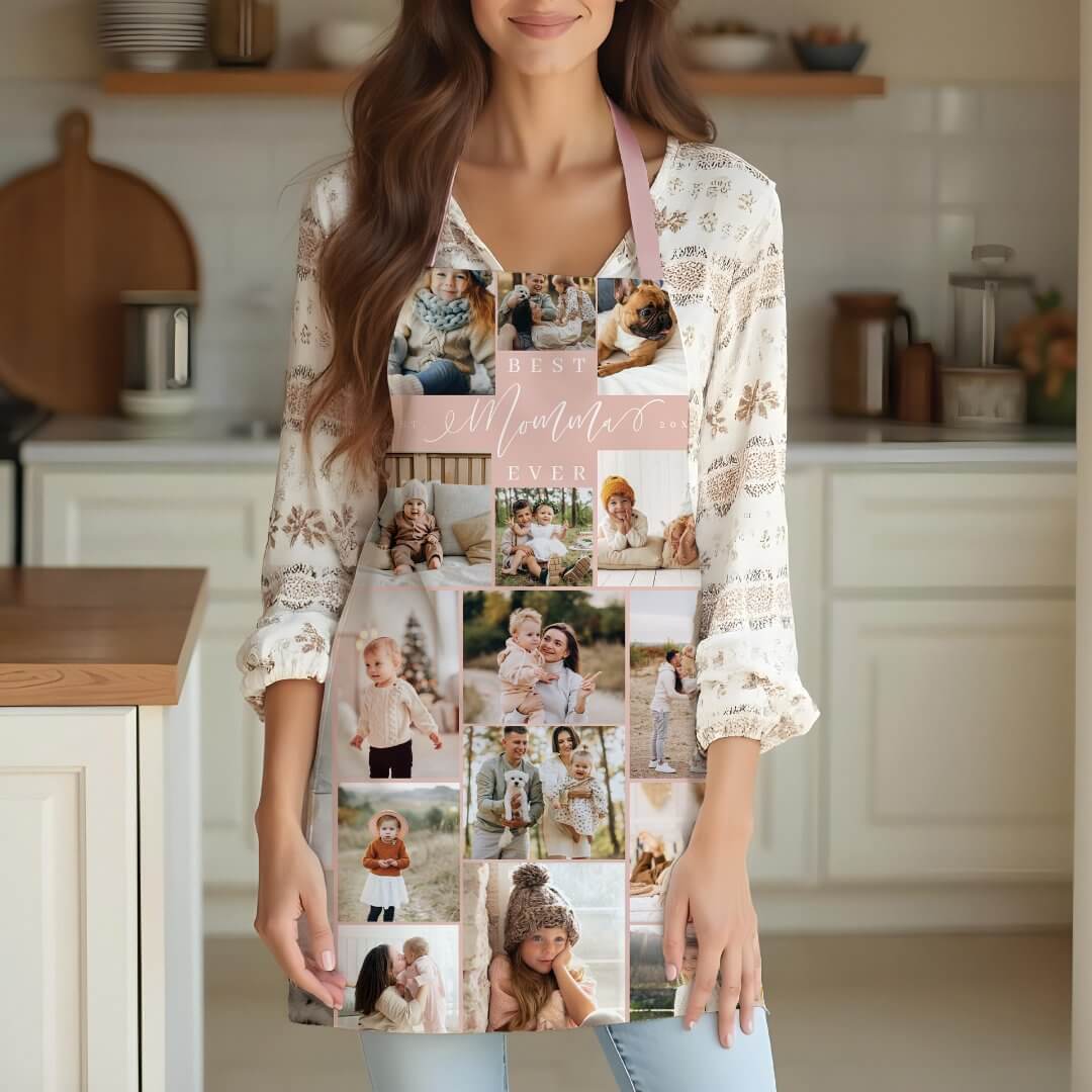 Best Momma Ever Script Mother's Day Photo Collage Apron
